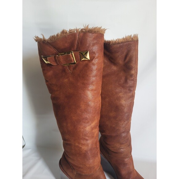 Michael Kors Calista Vicuna Distressed Suede High Knee Faux Fur Boots Size 7.5M - Picture 6 of 12